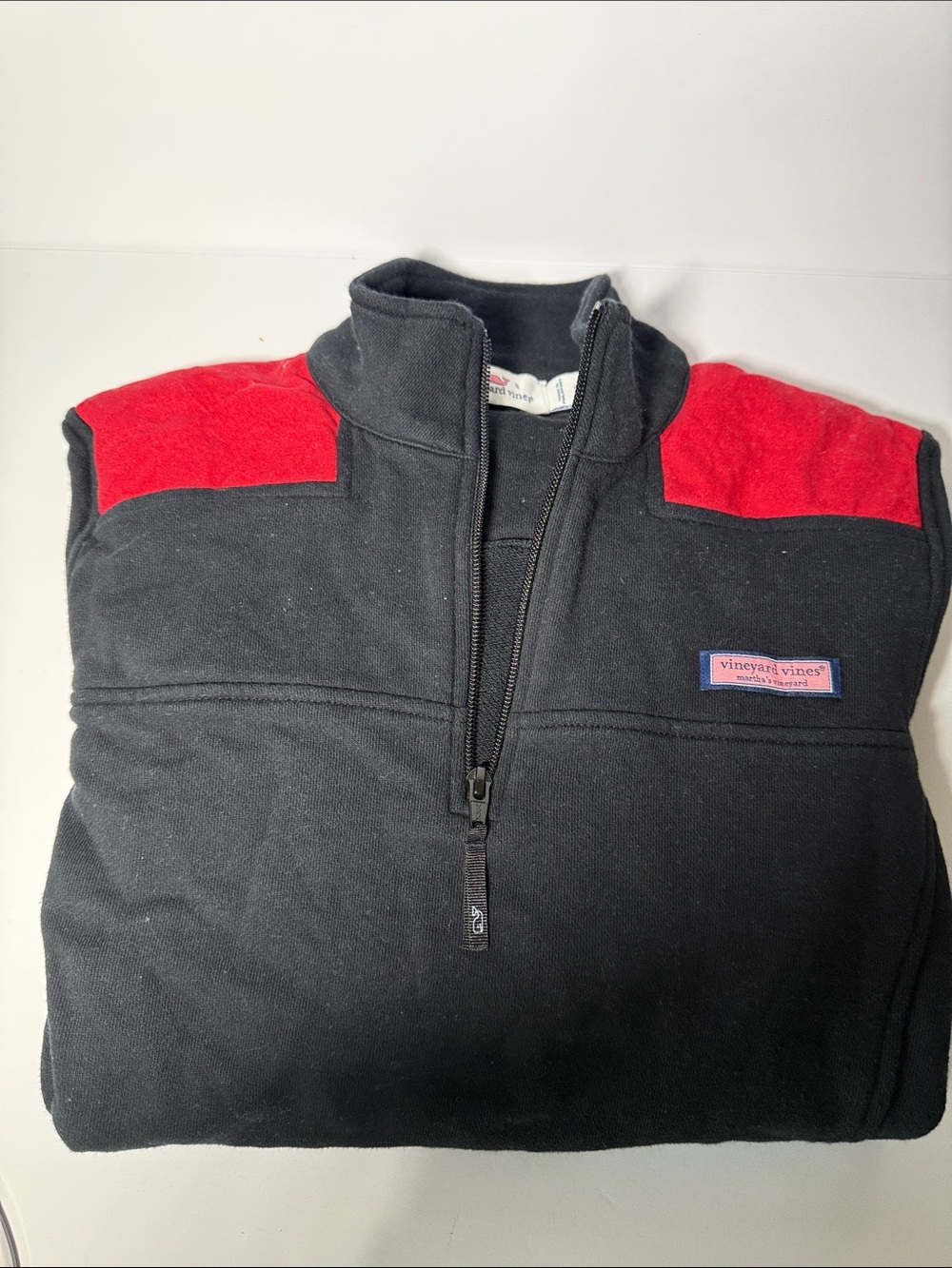 Vineyard Vines Black Quarter-Zip with Red Shoulder Panels